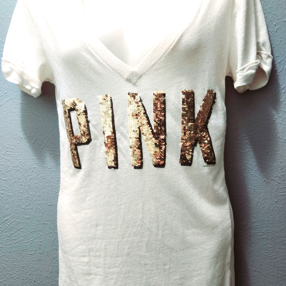 NEW Vspink gold Bling Sequin spellout XS/S